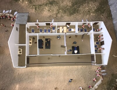 Sc. 1 Inside the hospital. Patients and soldiers at the loopholes